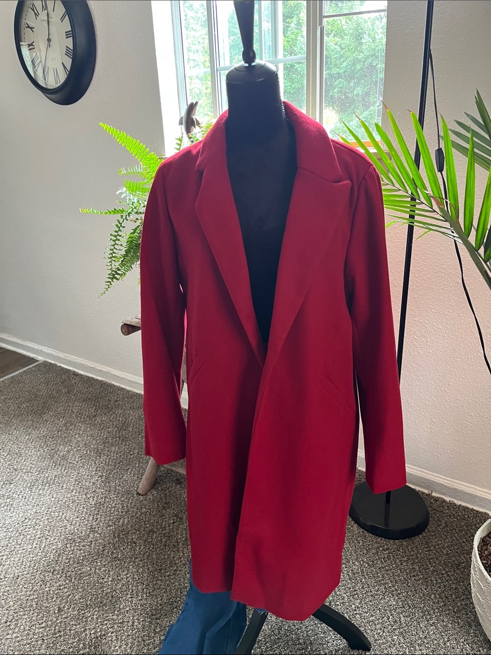 Women's Red Longline Coat